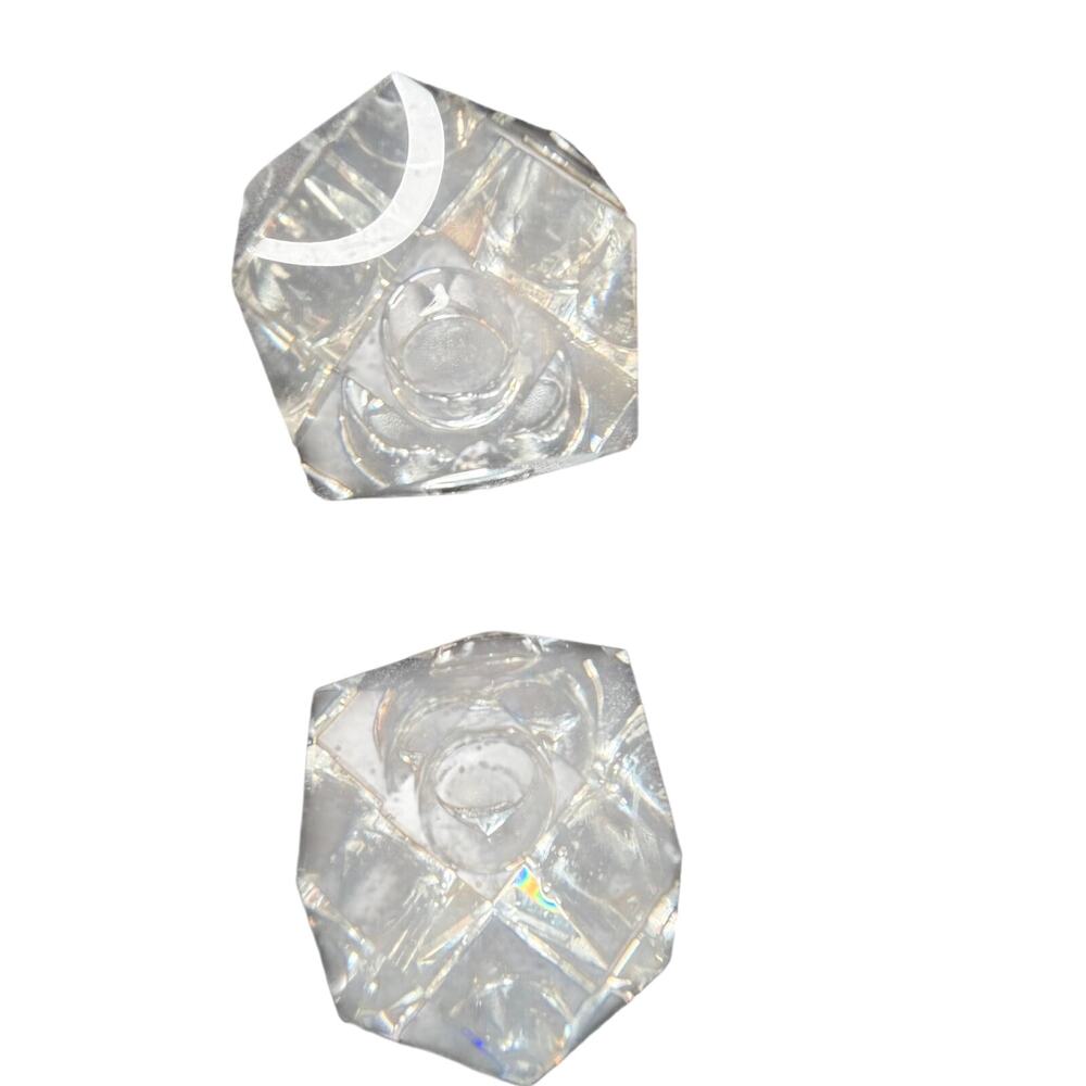 VTG Clear Crystal Glass Taper Candle Holders Set of 2 Faceted Geometric Pair - Picture 6 of 8